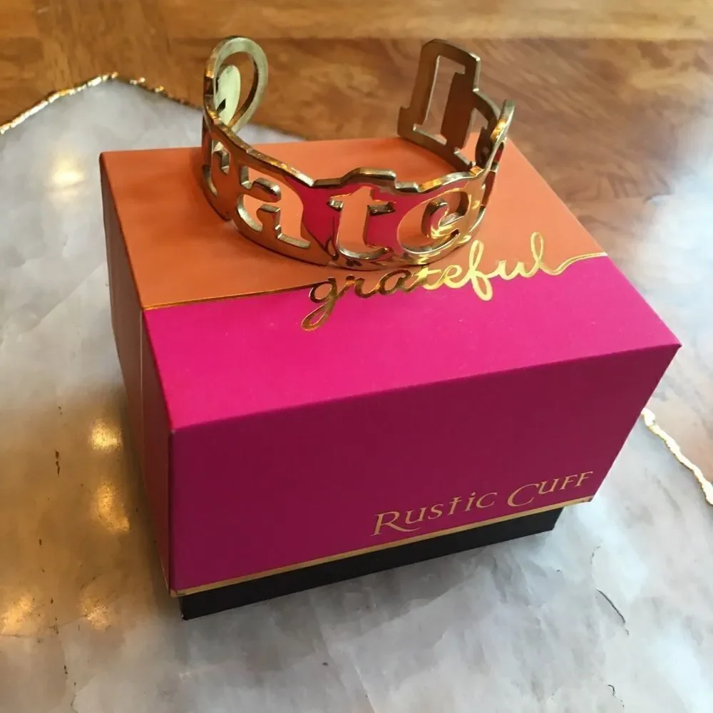 Rustic Cuff “grateful” gold